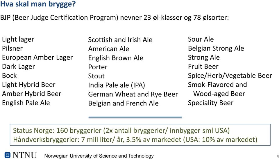 Beer English Pale Ale Scottish and Irish Ale American Ale English Brown Ale Porter Stout India Pale ale (IPA) German Wheat and Rye Beer Belgian and French Ale Sour