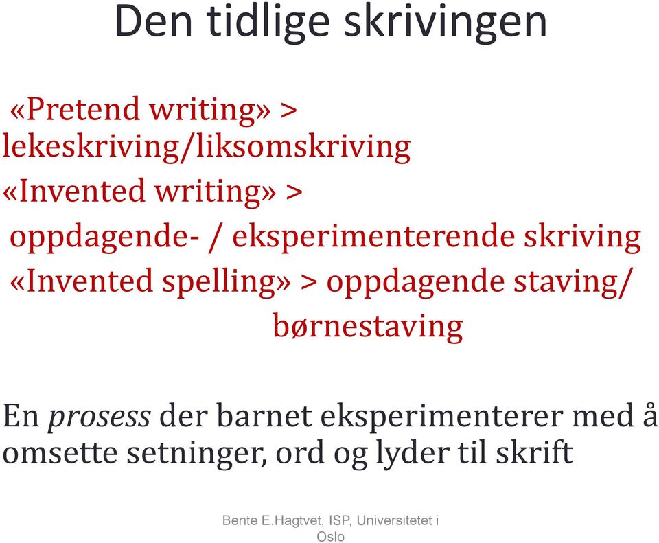 eksperimenterende skriving «Invented spelling» > oppdagende staving/