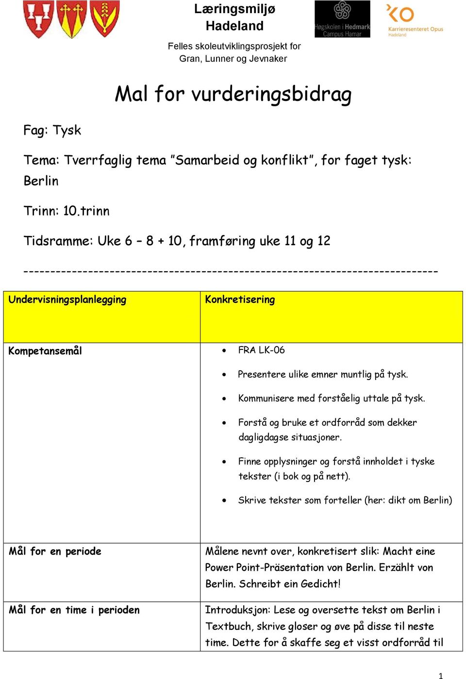 Presentere ulike emner muntlig på tysk. Kommunisere med forståelig uttale på tysk. Forstå og bruke et ordforråd som dekker dagligdagse situasjoner.