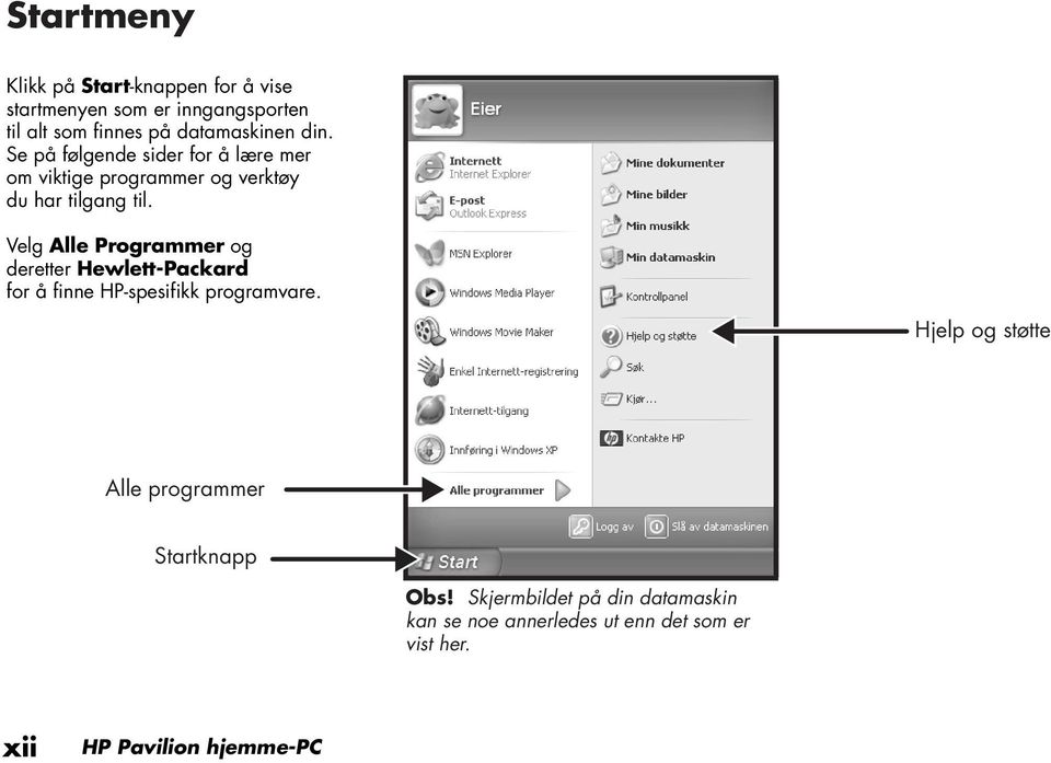 Velg Alle Programmer og deretter Hewlett-Packard for å finne HP-spesifikk programvare.