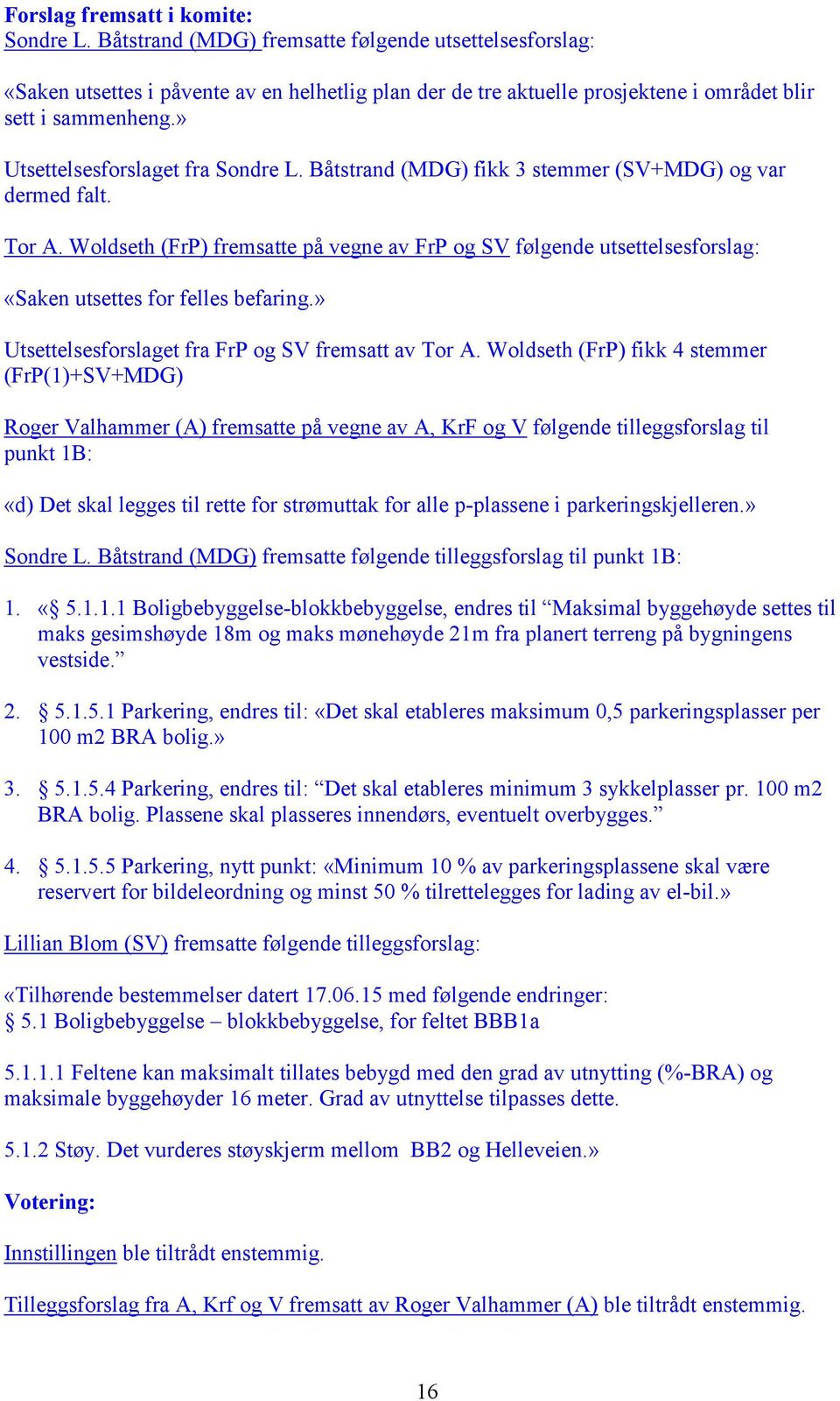 » Utsettelsesforslaget fra Sondre L. Båtstrand (MDG) fikk 3 stemmer (SV+MDG) og var dermed falt. Tor A.