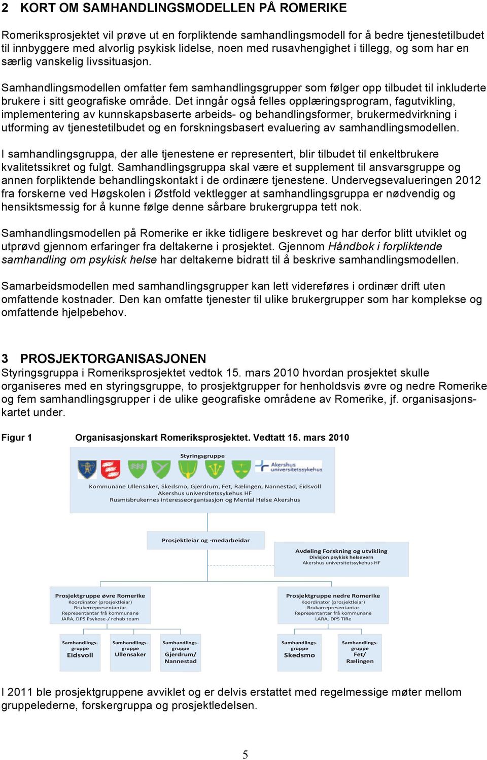 Det inngår også felles opplæringsprogram, fagutvikling, implementering av kunnskapsbaserte arbeids- og behandlingsformer, brukermedvirkning i utforming av tjenestetilbudet og en forskningsbasert