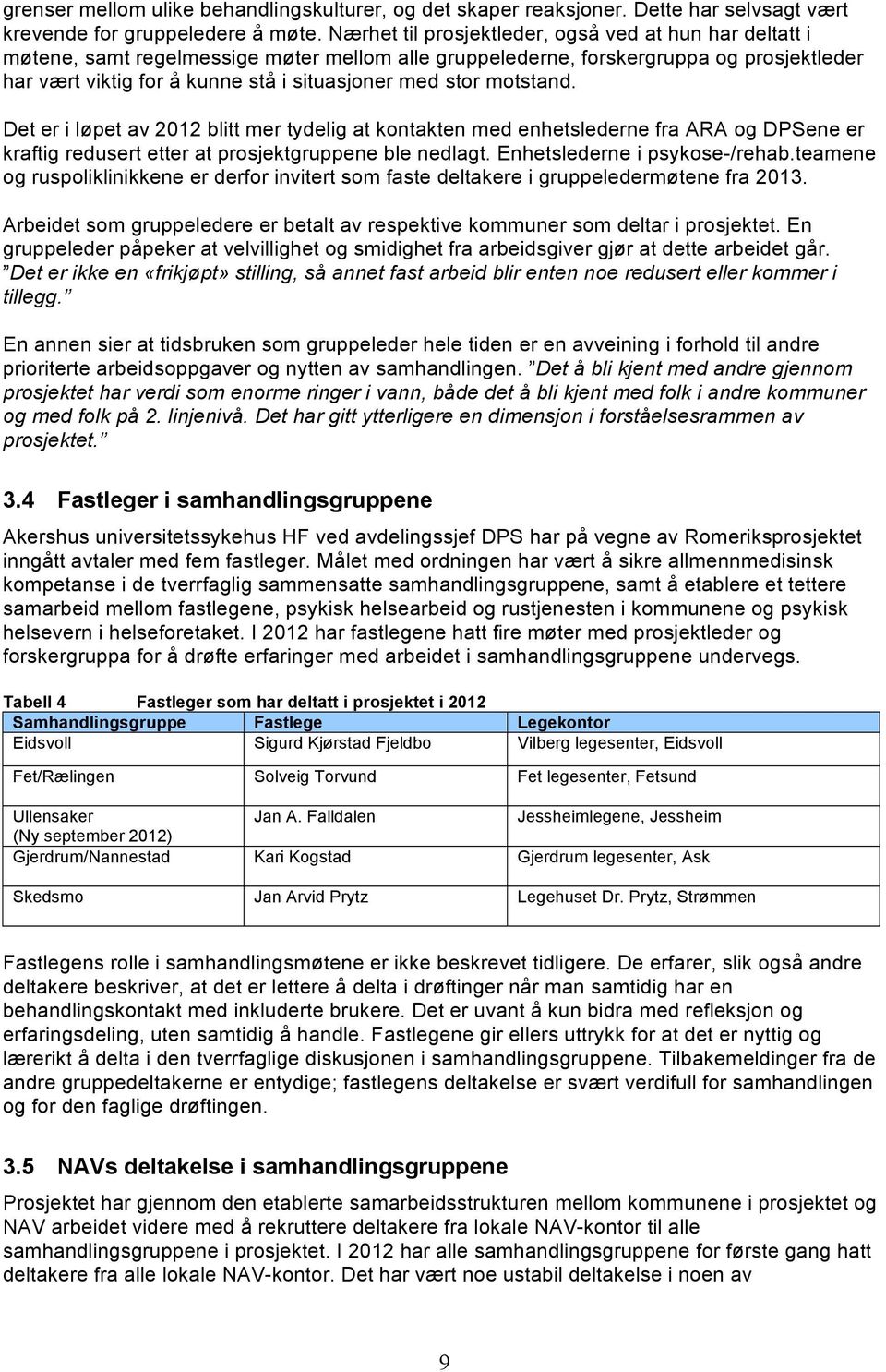 stor motstand. Det er i løpet av 2012 blitt mer tydelig at kontakten med enhetslederne fra ARA og DPSene er kraftig redusert etter at prosjektgruppene ble nedlagt. Enhetslederne i psykose-/rehab.