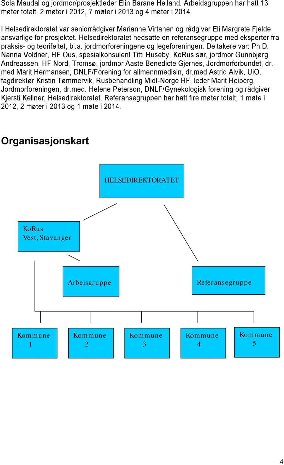 Helsedirektoratet nedsatte en referansegruppe med eksperter fra praksis- og teorifeltet, bl.a. jordmorforeningene og legeforeningen. De