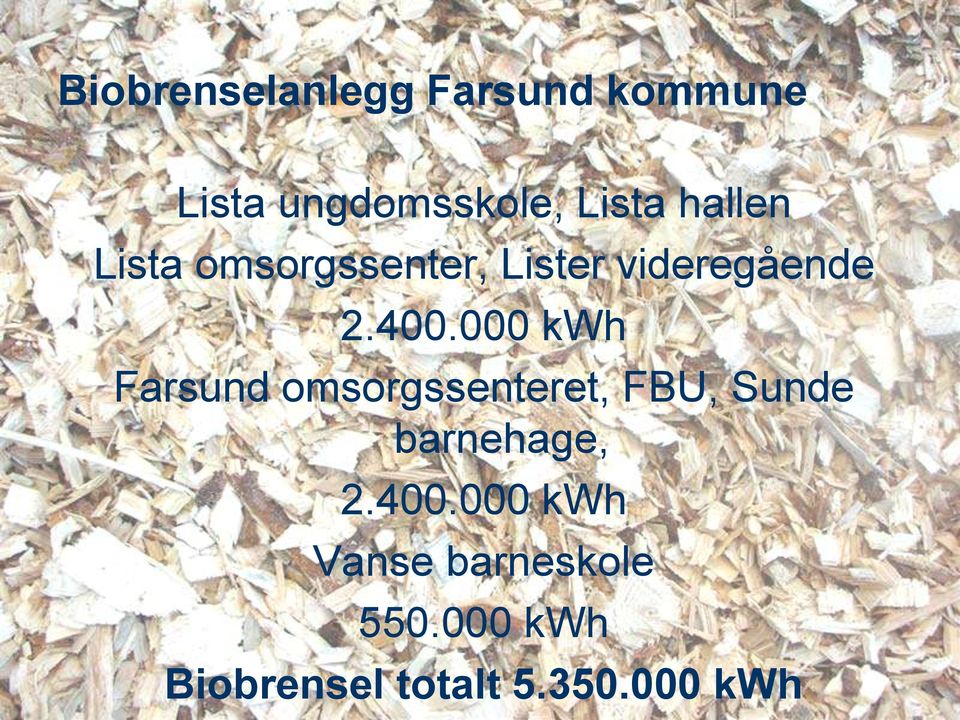 000 kwh Farsund omsorgssenteret, FBU, Sunde barnehage, 2.400.