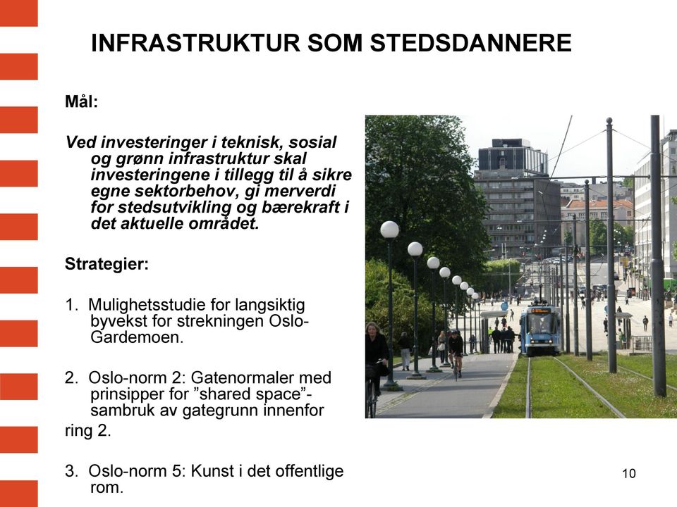 Strategier: 1. Mulighetsstudie for langsiktig byvekst for strekningen Oslo- Gardemoen. 2.