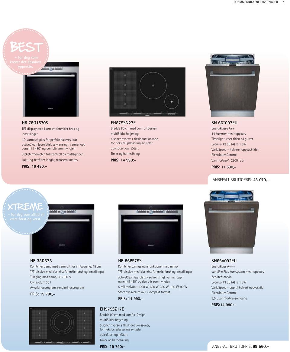 Steketermometer, full kontroll på matlagingen Lukt- og fettfilter inngår, reduserer matos PRIS: 16 490, EH875SN27E Bredde 80 cm med comfortdesign multislider betjening 4 soner hvorav 1