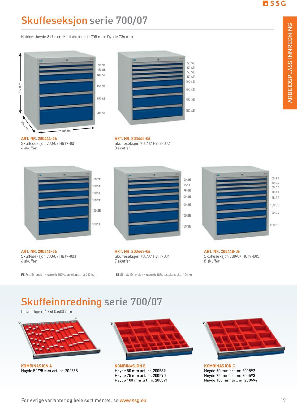 200444-06 Skuffeseksjon 700/07 H819-001 6 skuffer Art. nr.