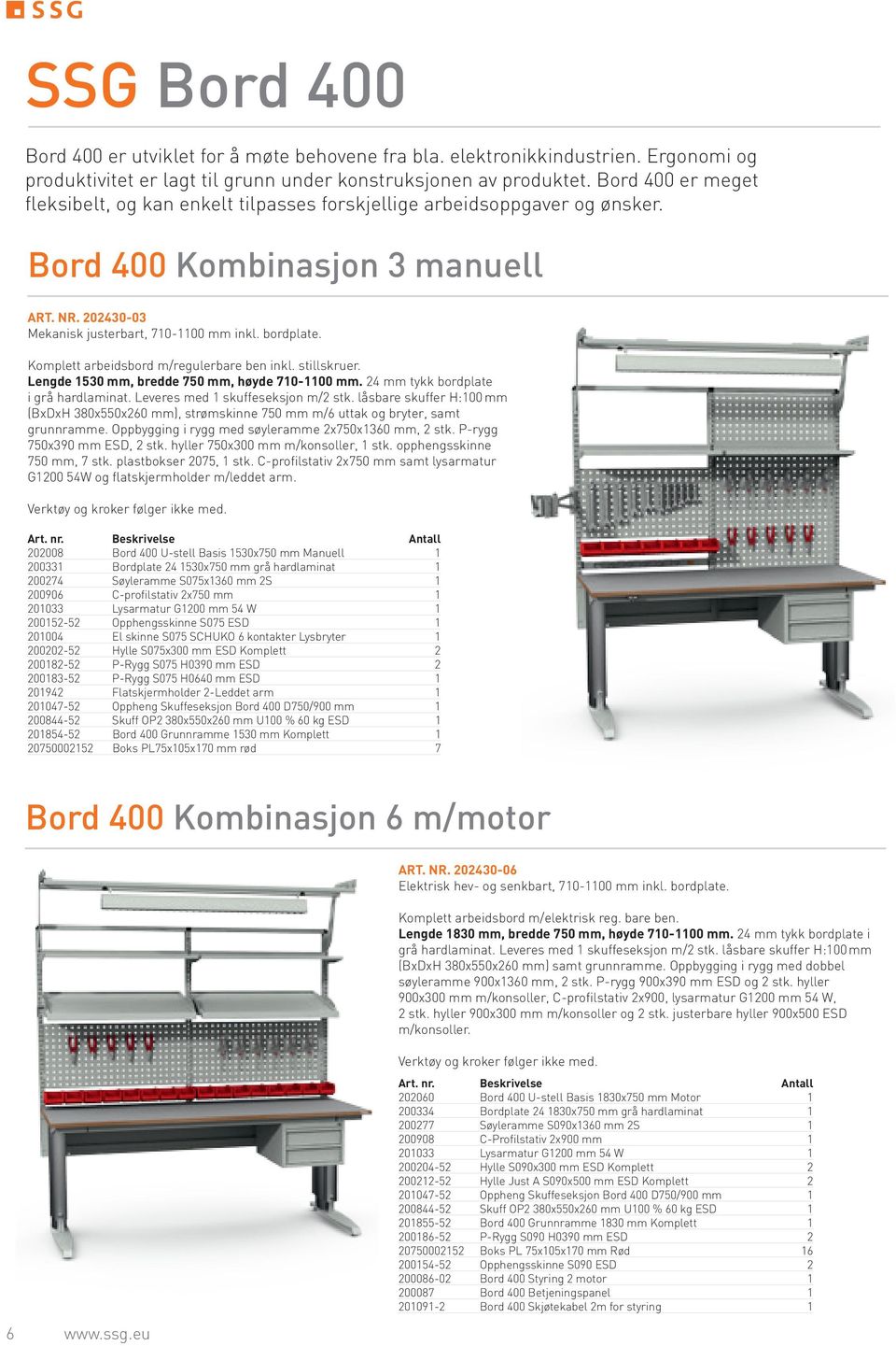 Komplett arbeidsbord m/regulerbare ben inkl. stillskruer. Lengde 1530 mm, bredde 750 mm, høyde 710-1100 mm. 24 mm tykk bordplate i grå hard laminat. Leveres med 1 skuffeseksjon m/2 stk.