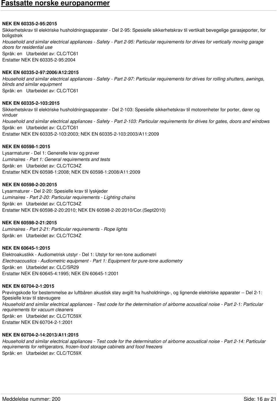 60335-2-97:2006/A12:2015 Household and similar electrical appliances - Safety - Part 2-97: Particular requirements for drives for rolling shutters, awnings, blinds and similar equipment NEK EN