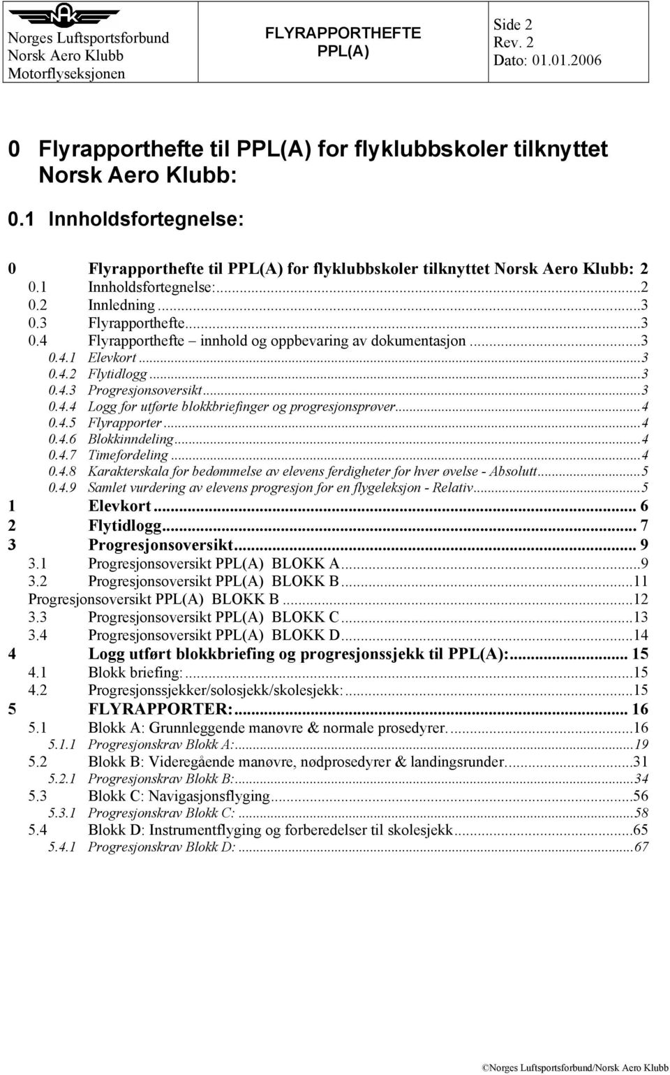 ..4 0.4.5 Flyrapporter...4 0.4.6 Blokkinndeling...4 0.4.7 Timefordeling...4 0.4.8 Karakterskala for bedømmelse av elevens ferdigheter for hver øvelse - Absolutt...5 0.4.9 Samlet vurdering av elevens progresjon for en flygeleksjon - Relativ.