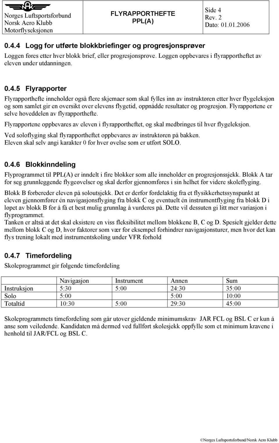 Flyrapporter Flyrapporthefte inneholder også flere skjemaer som skal fylles inn av instruktøren etter hver flygeleksjon og som samlet gir en oversikt over elevens flygetid, oppnådde resultater og