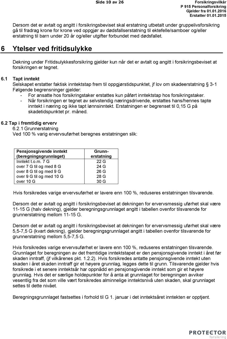 6 Ytelser ved fritidsulykke Dekning under Fritidsulykkesforsikring gjelder kun når det er avtalt og angitt i forsikringsbeviset at forsikringen er tegnet. 6.