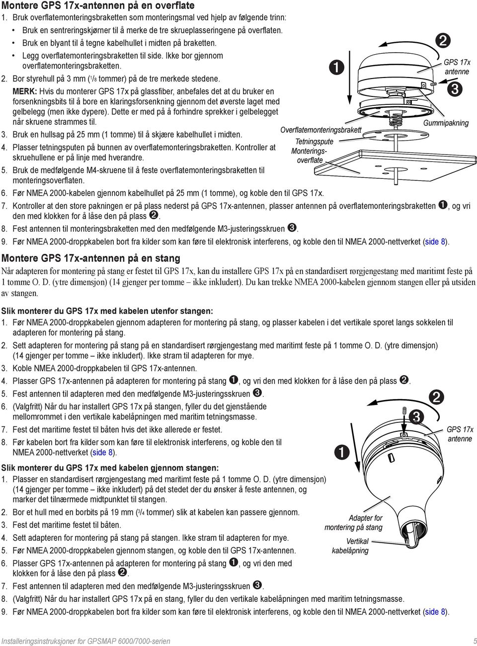 Bruk en blyant til å tegne kabelhullet i midten på braketten. Legg overflatemonteringsbraketten til side. Ikke bor gjennom overflatemonteringsbraketten. 2.