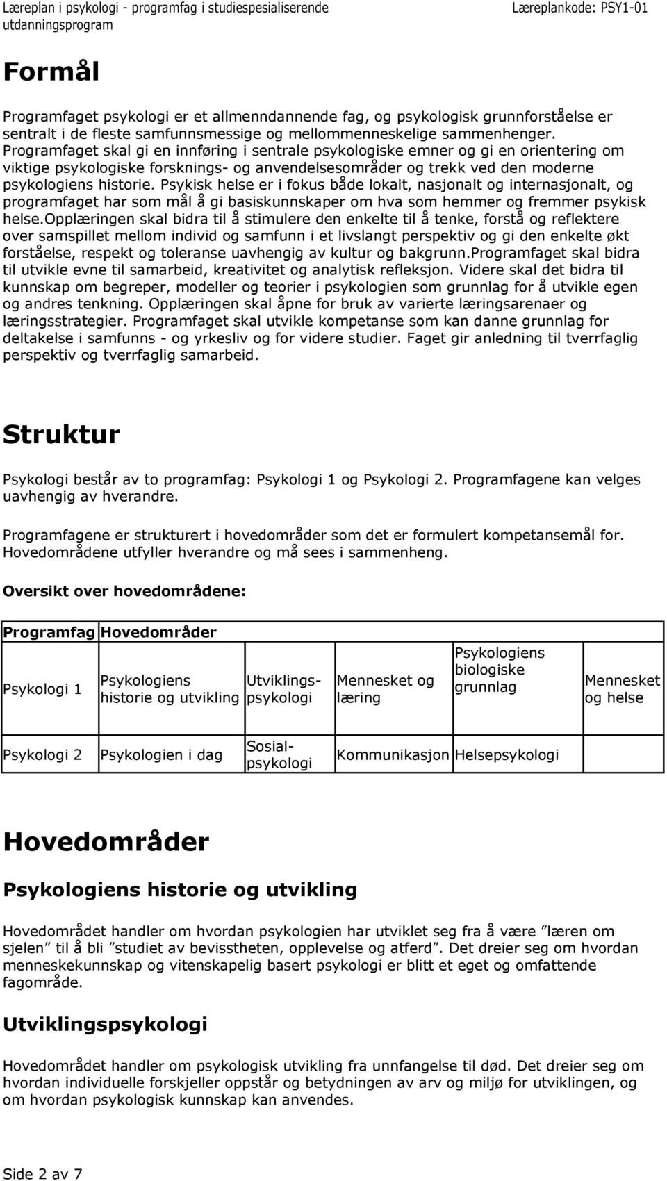 Psykisk helse er i fokus både lokalt, nasjonalt og internasjonalt, og programfaget har som mål å gi basiskunnskaper om hva som hemmer og fremmer psykisk helse.