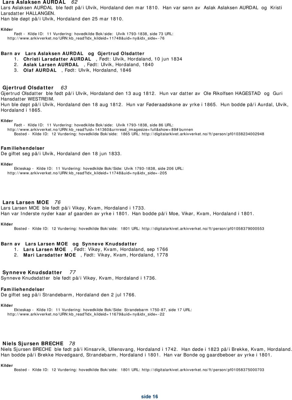 idx_kildeid=11748&uid=ny&idx_side=-76 Barn av Lars Aslaksen AURDAL og Gjertrud Olsdatter 1. Christi Larsdatter AURDAL, Født: Ulvik, Hordaland, 10 jun 1834 2.