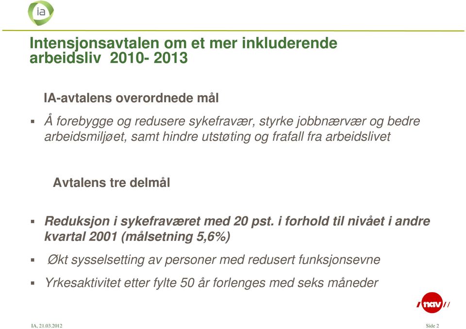 delmål Reduksjon i sykefraværet med 20 pst.