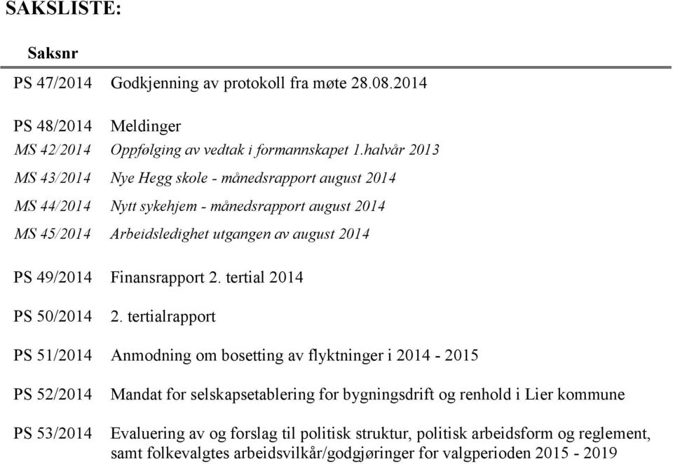 49/2014 Finansrapport 2. tertial 2014 PS 50/2014 2.