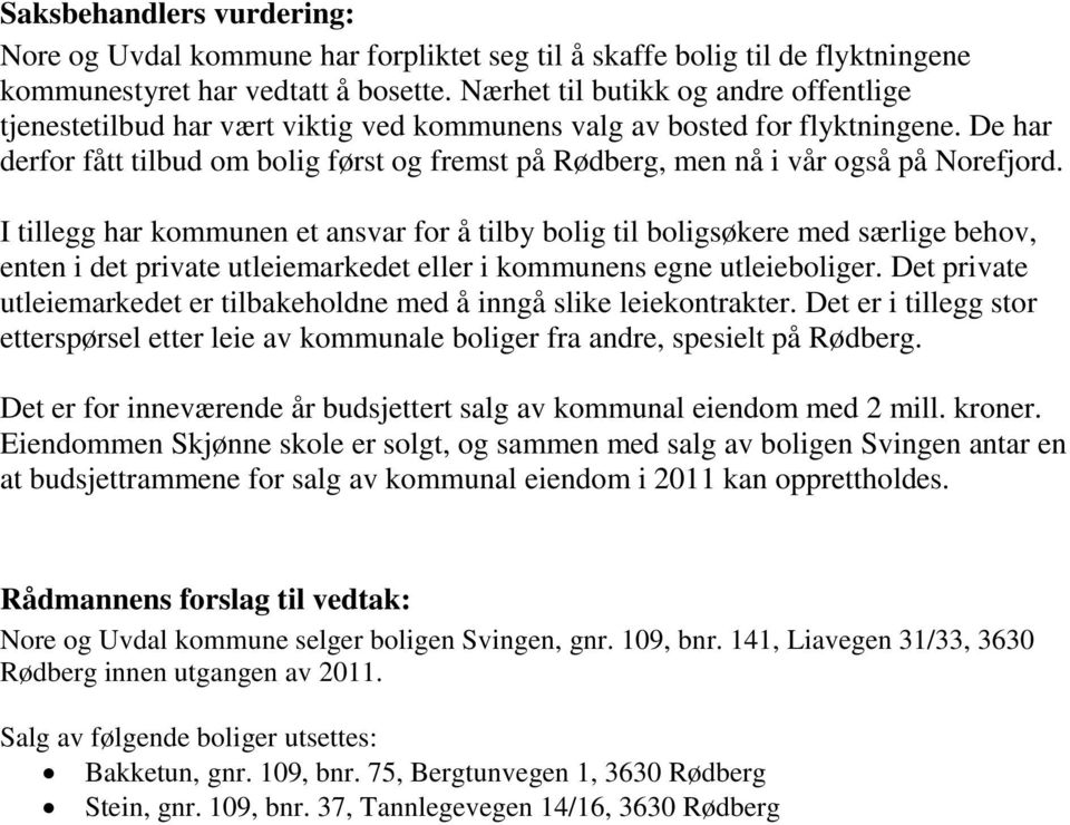 De har derfor fått tilbud om bolig først og fremst på Rødberg, men nå i vår også på Norefjord.