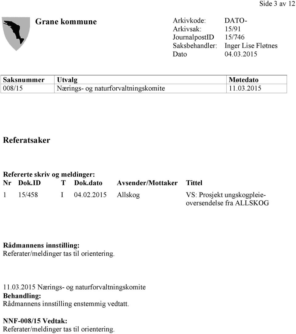 dato Avsender/Mottaker Tittel 1 15/458 I 04.02.