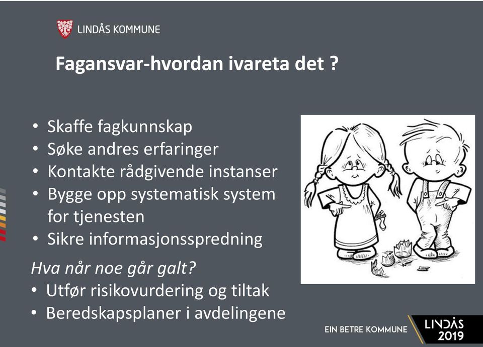 instanser Bygge opp systematisk system for tjenesten Sikre