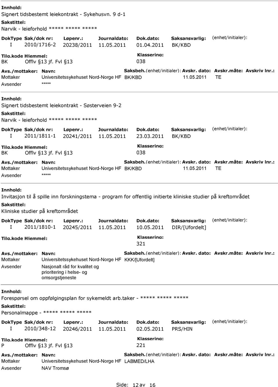 Fvl 13 038 Mottaker niversitetssykehuset Nord-Norge HF BK/KBD TE ***** nvitasjon til å spille inn forskningstema - program for offentlig initierte kliniske studier på kreftområdet Kliniske studier på