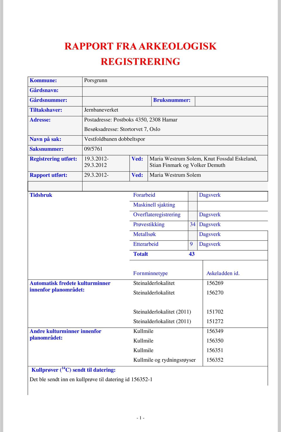 2012 Bruksnummer: Postadresse: Postboks 435