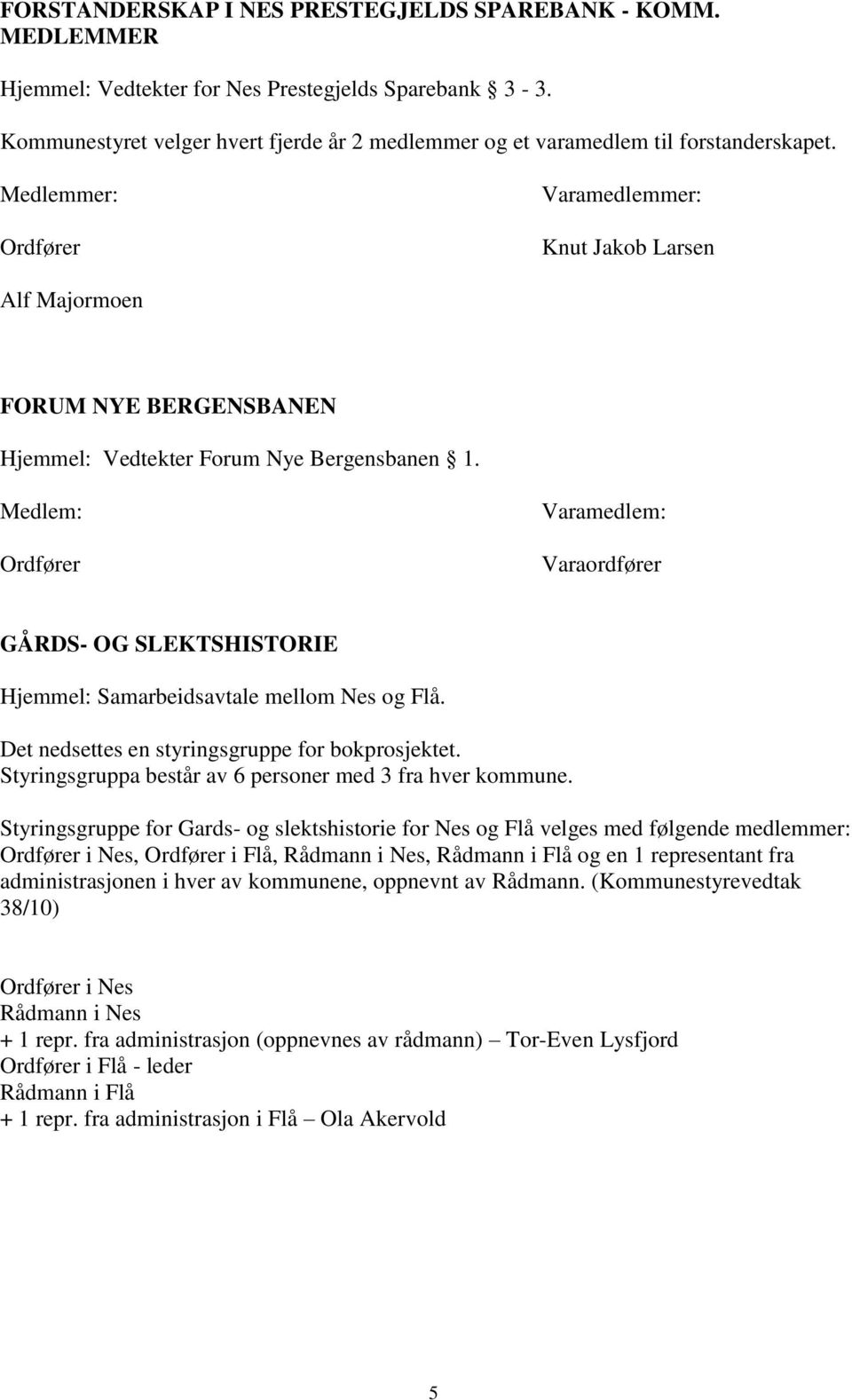 Ordfører Varamedlemmer: Knut Jakob Larsen Alf Majormoen FORUM NYE BERGENSBANEN Hjemmel: Vedtekter Forum Nye Bergensbanen 1.