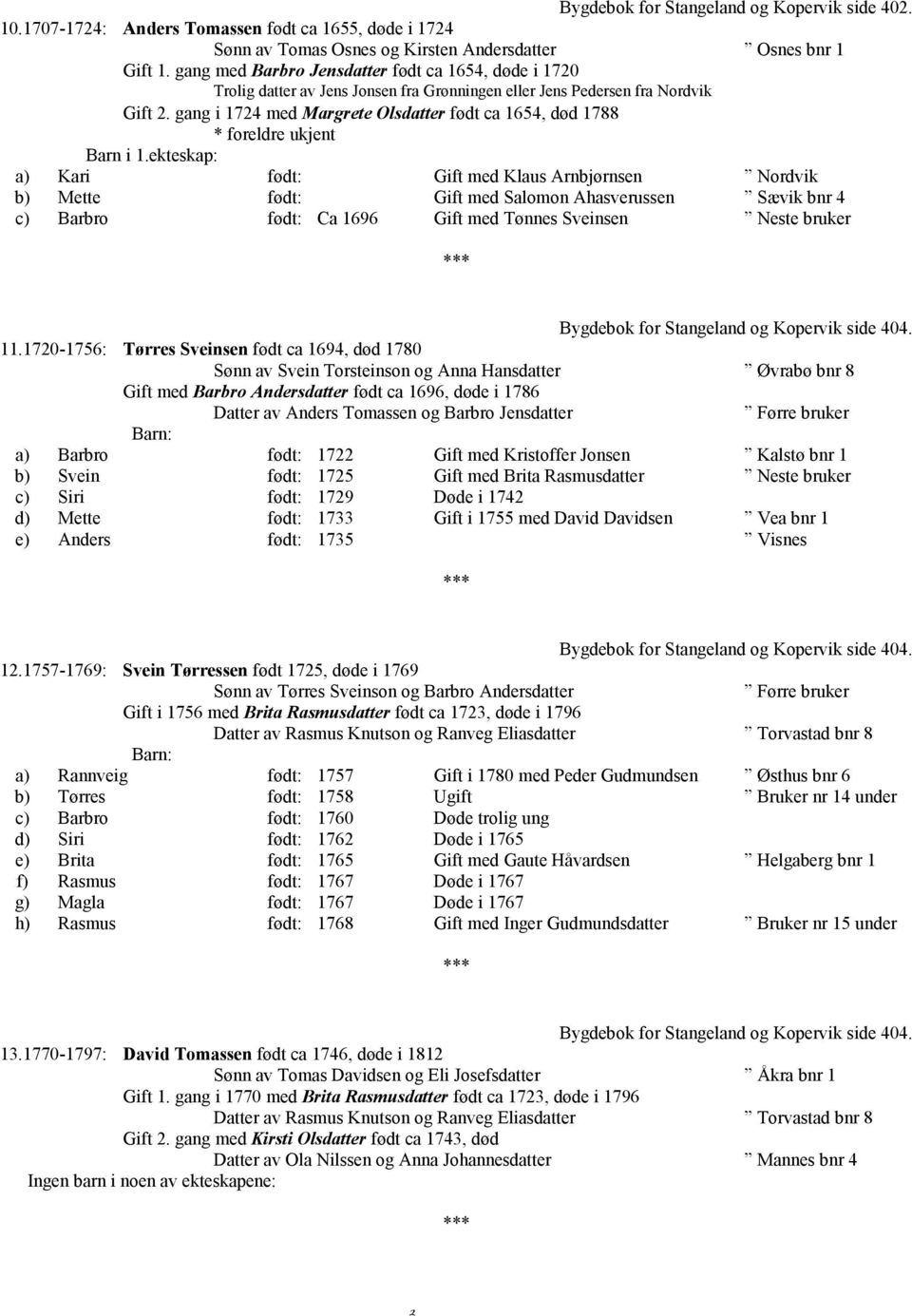 gang i 1724 med Margrete Olsdatter født ca 1654, død 1788 * foreldre ukjent Barn i 1.