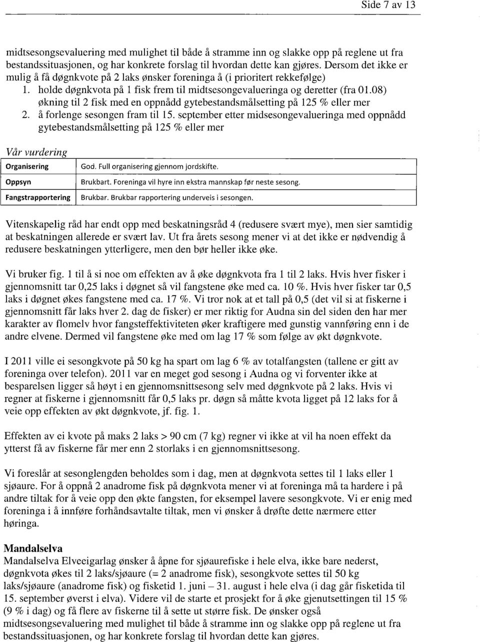 08) økning til 2 fisk med en oppnådd gytebestandsmålsetting på 125 % eller mer å forlenge sesongen fram til 15.