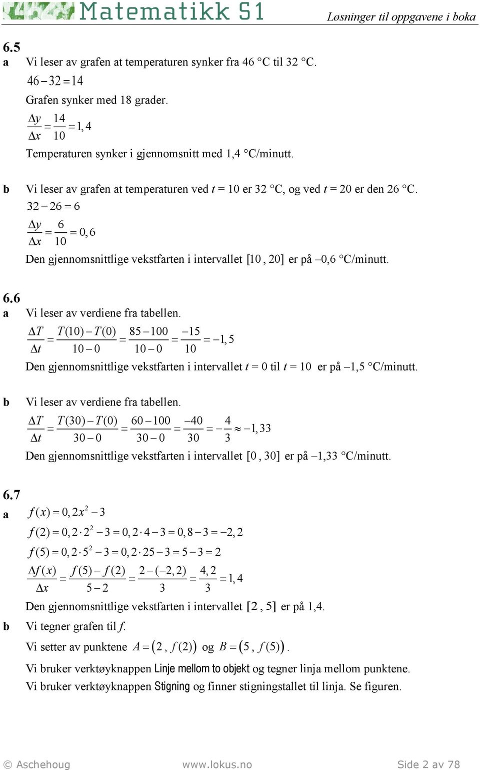 T T(0) T(0) 85 00 5 = = = =, 5 t 0 0 0 0 0 Den gjennomsnittlige vekstfrten i intervllet t = 0 til t = 0 er på,5 C/minutt. Vi leser v verdiene fr tellen.