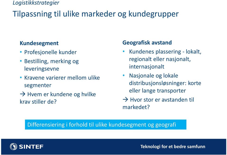 Geografisk avstand Kundenes plassering lokalt, regionalt eller nasjonalt, internasjonalt Nasjonale og lokale