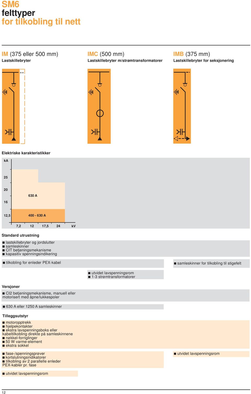 tilkobling for enleder PEX-kabel c samleskinner for tilkobling til stigefelt c utvidet lavspenningsrom c 1-3 strømtransformatorer Versjoner c CI2 betjeningsmekanisme, manuell eller motorisert med