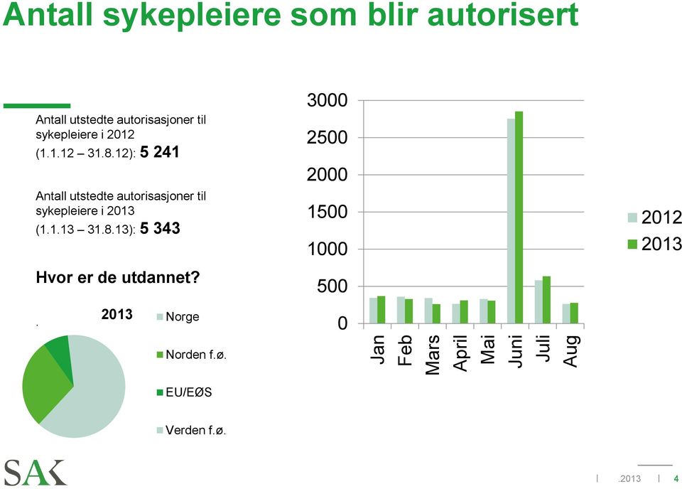12): 5 241 Antall utstedte autorisasjoner til sykepleiere i 2013 (1.1.13 31.8.