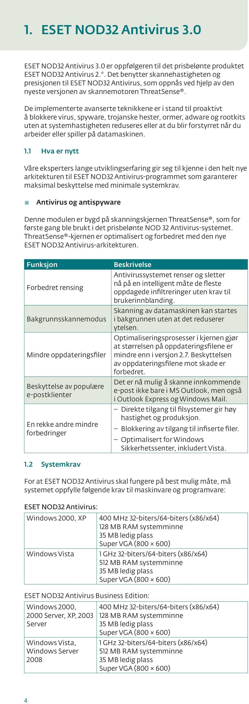 De implementerte avanserte teknikkene er i stand til proaktivt å blokkere virus, spyware, trojanske hester, ormer, adware og rootkits uten at systemhastigheten reduseres eller at du blir forstyrret