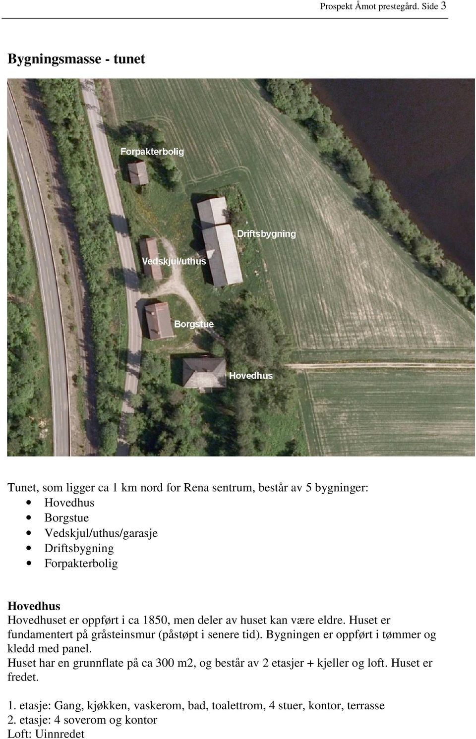 Driftsbygning Forpakterbolig Hovedhus Hovedhuset er oppført i ca 1850, men deler av huset kan være eldre.