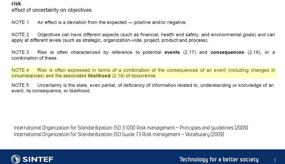 guidelines (2009)  ISO Guide 73 Risk management