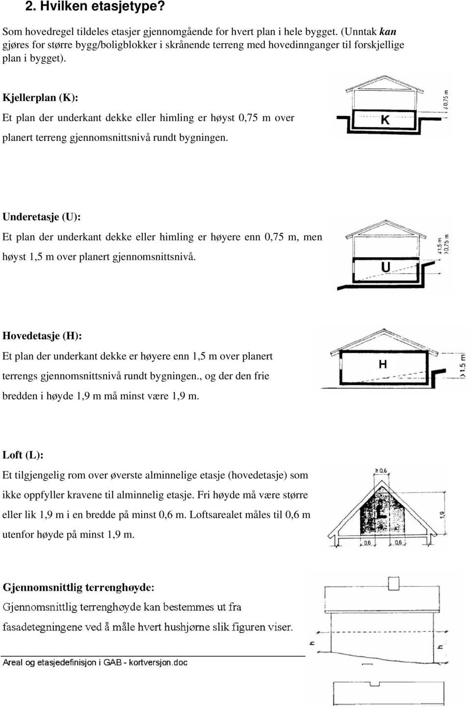 Kjellerplan (K): Et plan der underkant dekke eller himling er høyst 0,75 m over planert terreng gjennomsnittsnivå rundt bygningen.