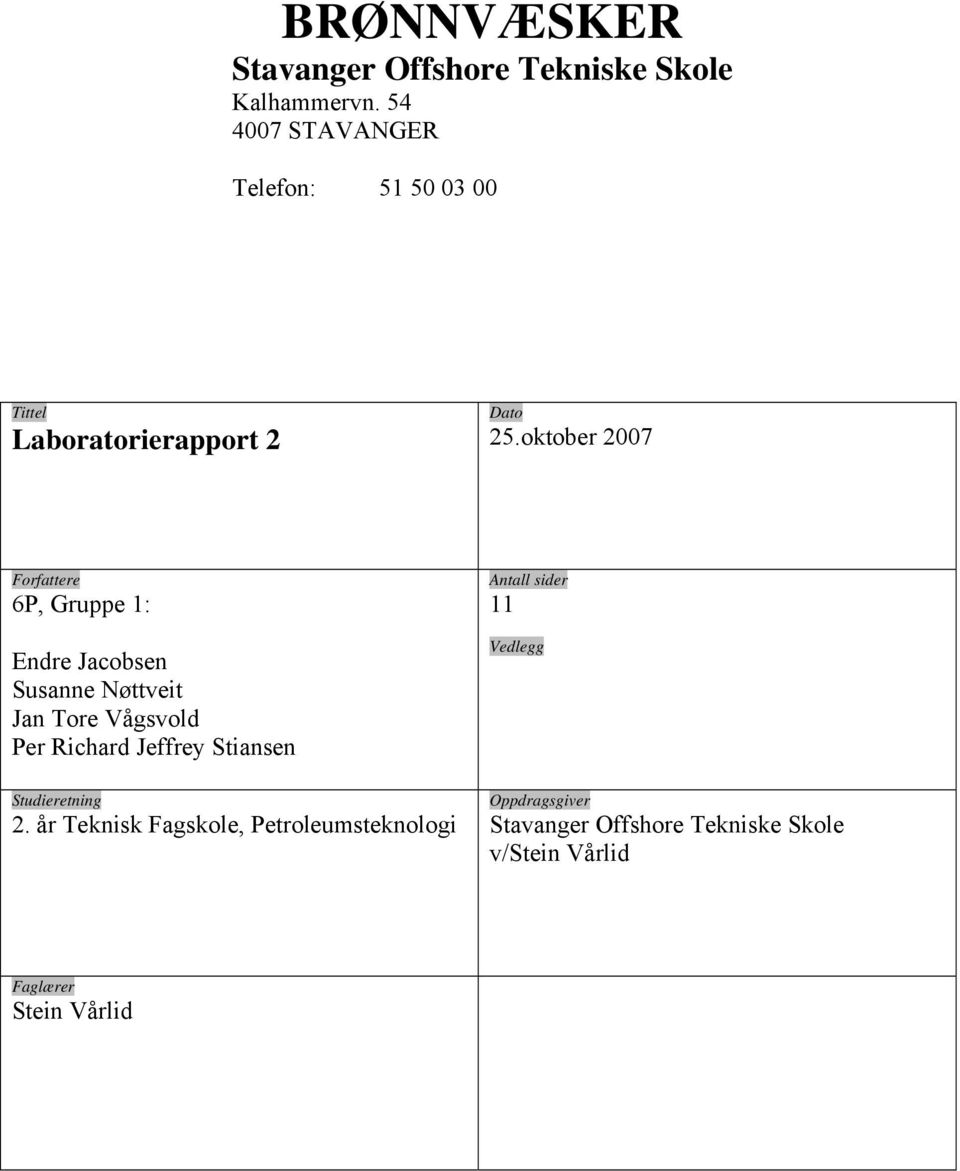 oktober 2007 Forfattere 6P, Gruppe 1: Endre Jacobsen Susanne Nøttveit Jan Tore Vågsvold Per Richard