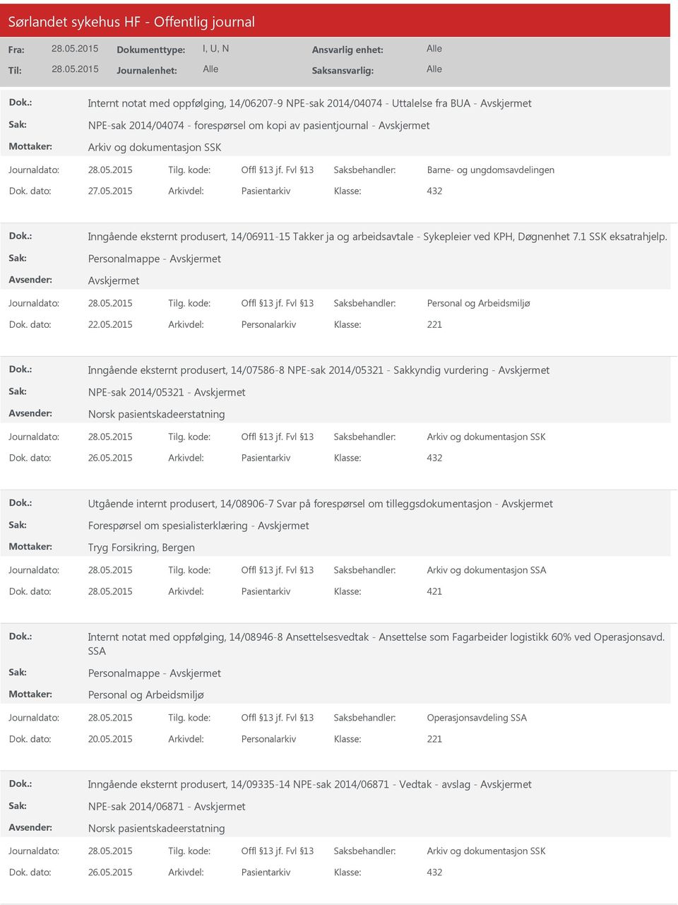 2015 Arkivdel: Personalarkiv Inngående eksternt produsert, 14/07586-8 NPE-sak 2014/053