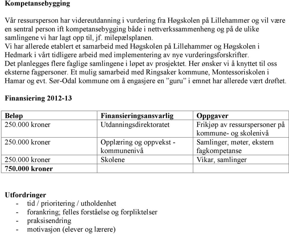 Vi har allerede etablert et samarbeid med Høgskolen på Lillehammer og Høgskolen i Hedmark i vårt tidligere arbeid med implementering av nye vurderingsforskrifter.