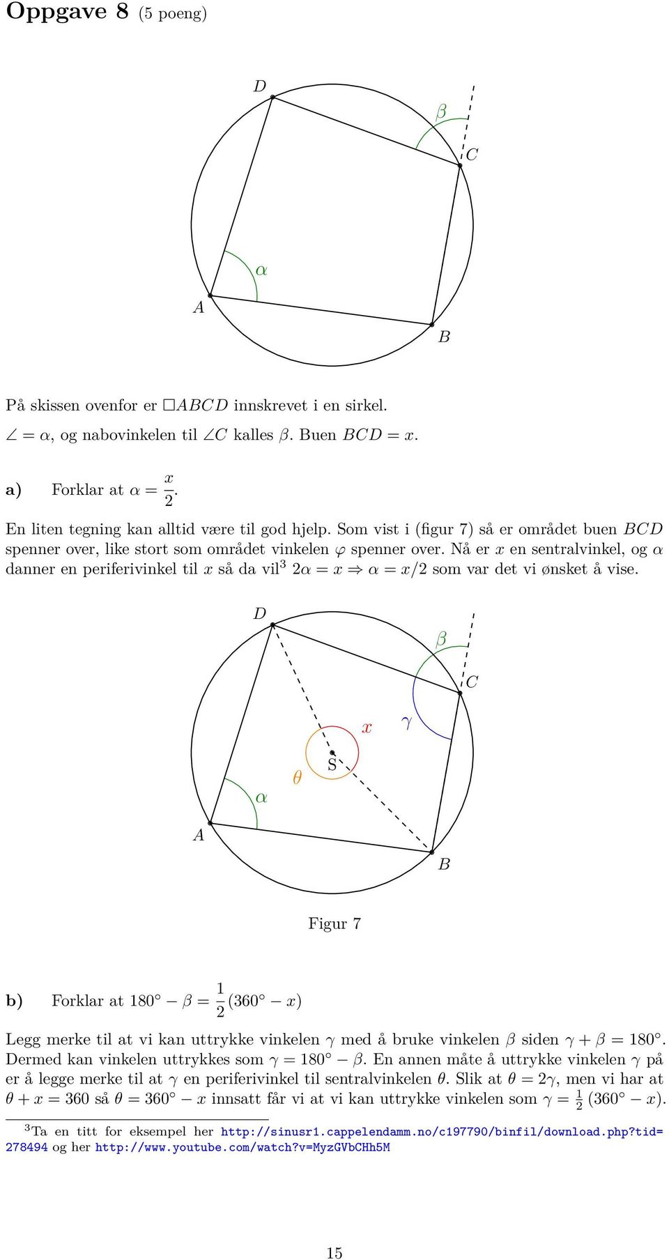 Nå er x en sentralvinkel, og α danner en periferivinkel til x så da vil 3 α = x α = x/ som var det vi ønsket å vise.