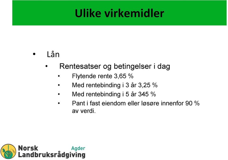 år 3,25 % Med rentebinding i 5 år 345 % Pant i