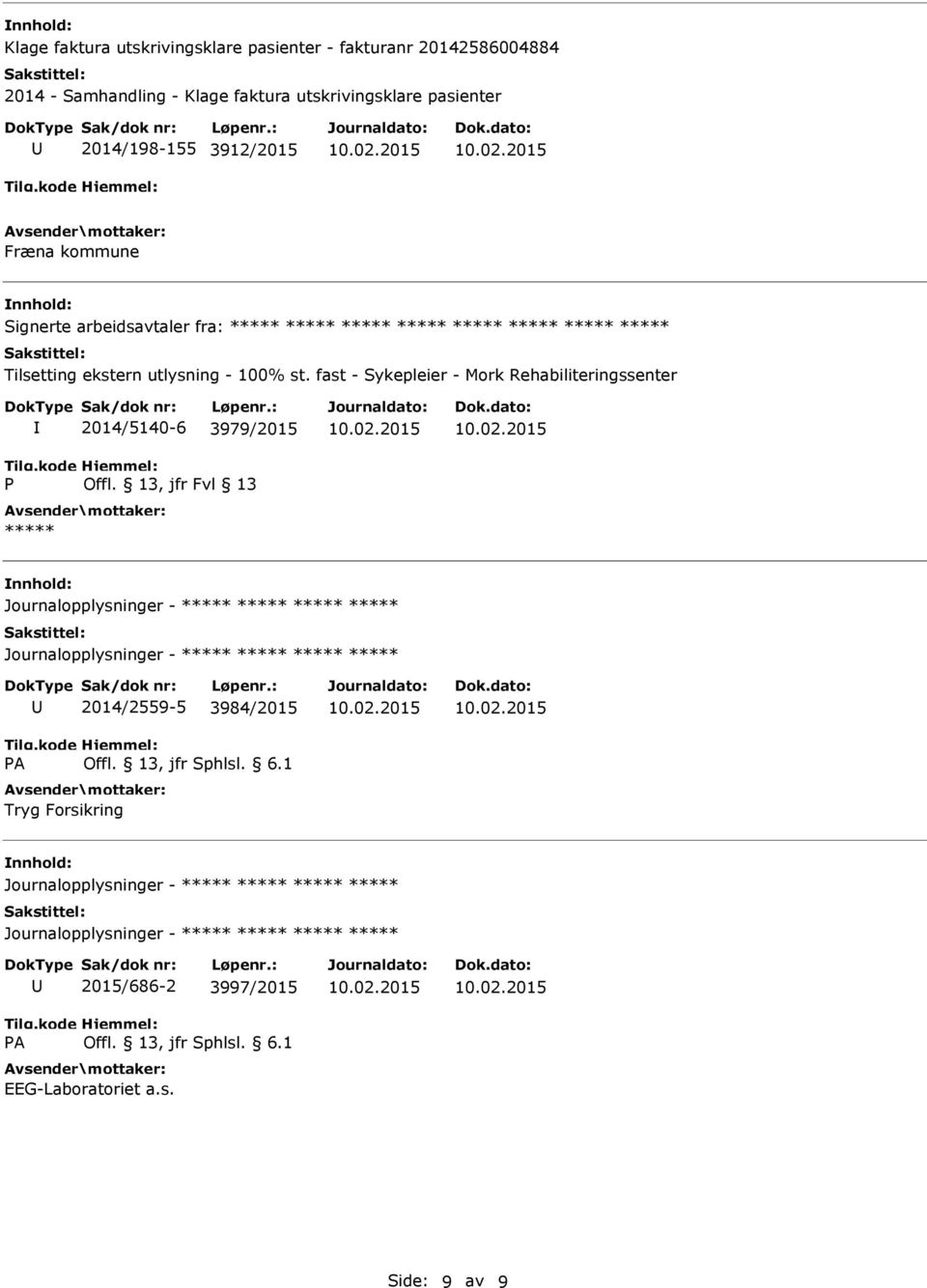 fast - Sykepleier - Mork Rehabiliteringssenter 2014/5140-6 3979/2015 Journalopplysninger - Journalopplysninger -