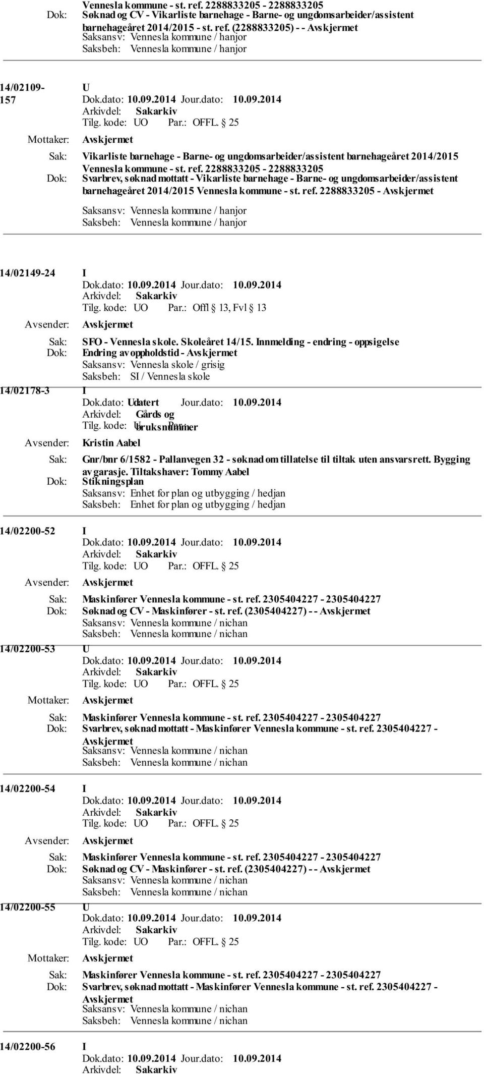 2288833205-2288833205 Svarbrev, søknad mottatt - Vikarliste barnehage - Barne- og ungdomsarbeider/assistent barnehageåret 2014/2015 Vennesla kommune - st. ref. 2288833205-14/02149-24 I Tilg.