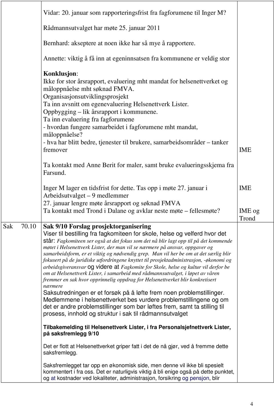 Organisasjonsutviklingsprosjekt Ta inn avsnitt om egenevaluering Helsenettverk Lister. Oppbygging lik årsrapport i kommunene.