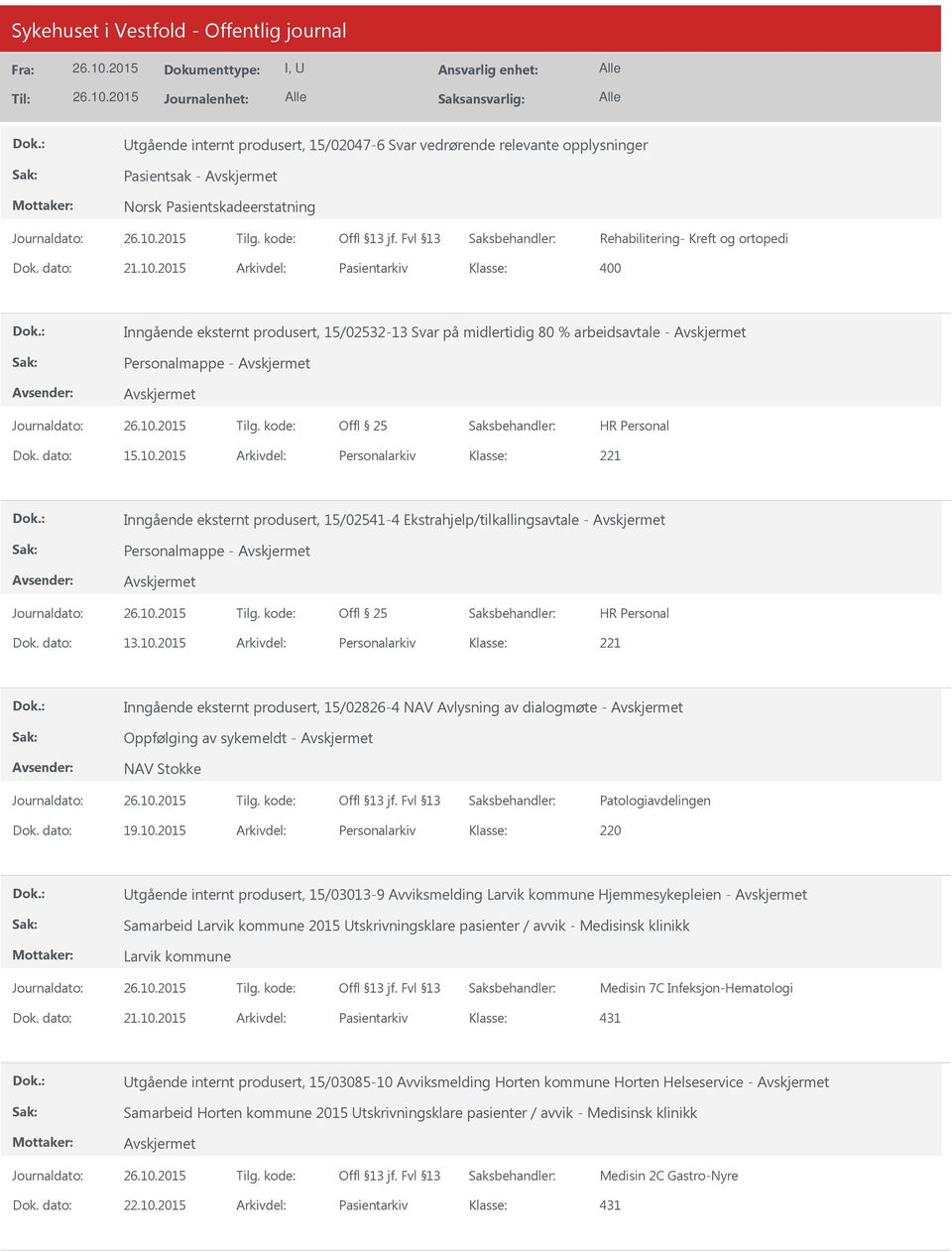 2015 Arkivdel: Personalarkiv Inngående eksternt produsert, 15/02541-4 Ekstrahjelp/tilkallingsavtale - Personalmappe - Dok. dato: 13.10.