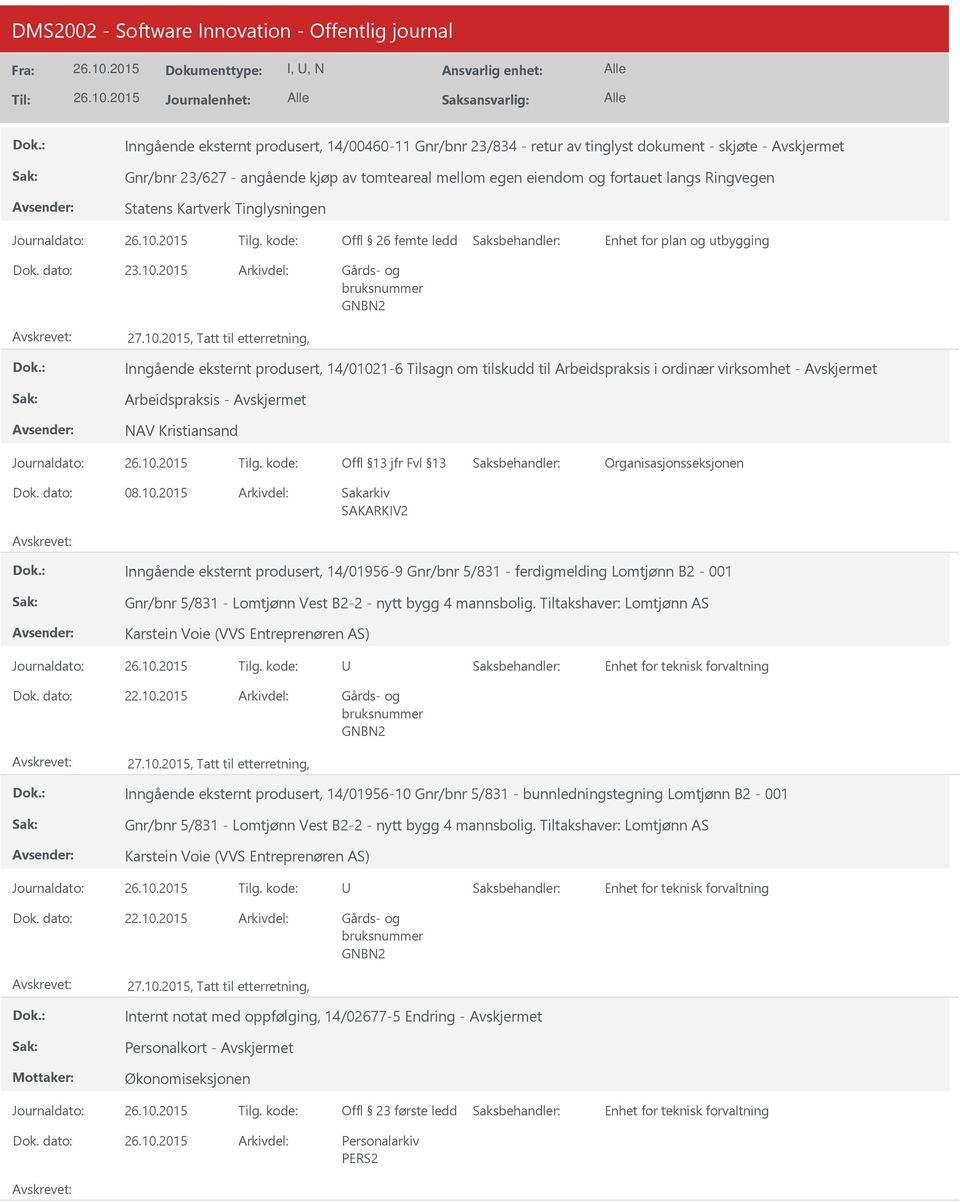 2015, Tatt til etterretning, Inngående eksternt produsert, 14/0102