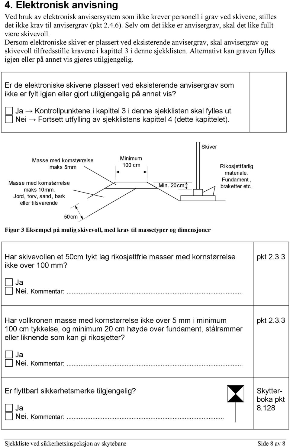 Dersom elektroniske skiver er plassert ved eksisterende anvisergrav, skal anvisergrav og skivevoll tilfredsstille kravene i kapittel 3 i denne sjekklisten.