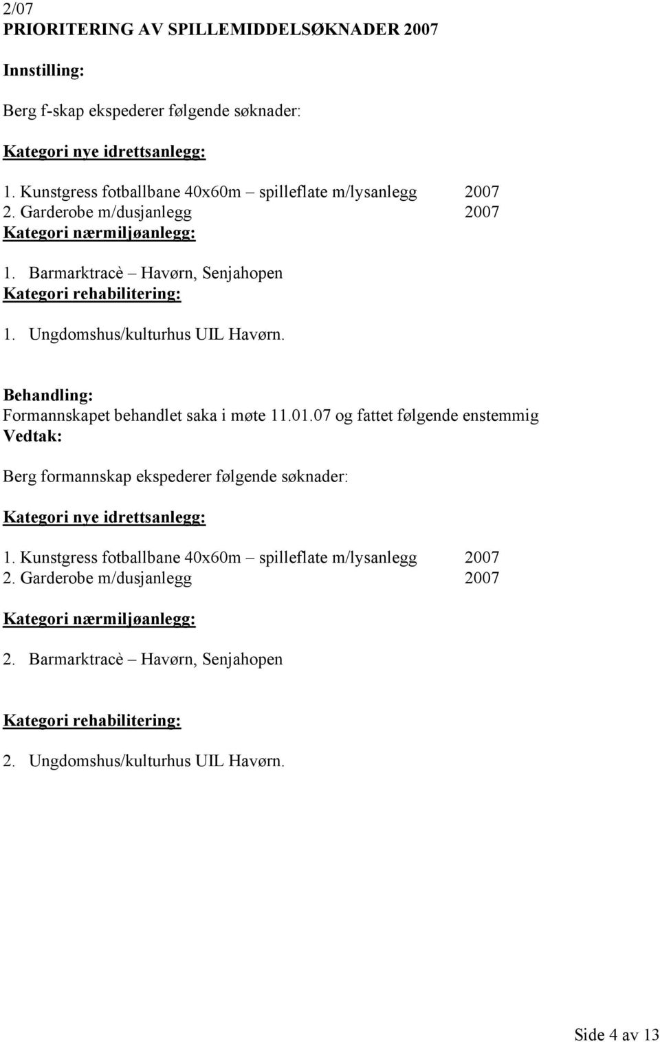 Ungdomshus/kulturhus UIL Havørn. Formannskapet behandlet saka i møte 11.01.